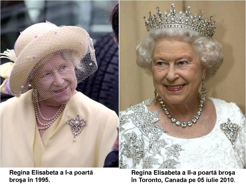 Regina Elisabeta a I-a poartă broşa în 1995.