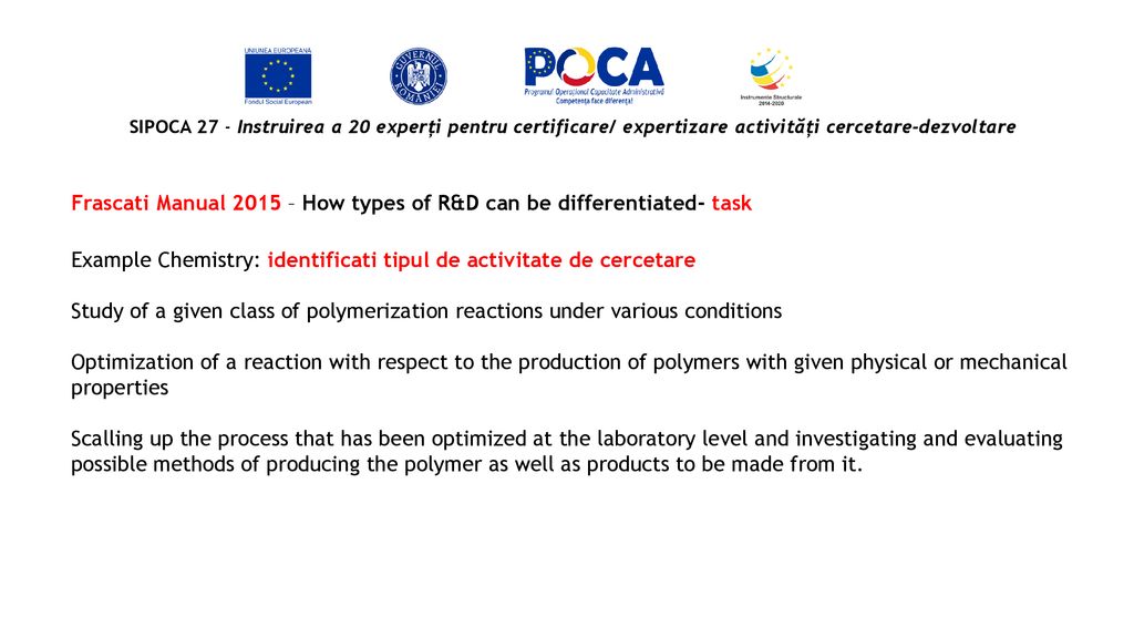 Frascati Manual 2015 – How types of R&D can be differentiated- task