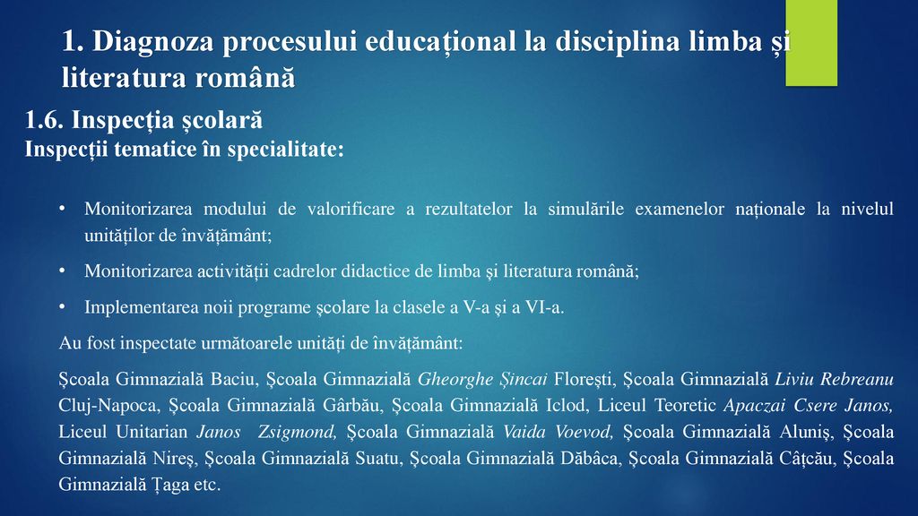 1. Diagnoza procesului educațional la disciplina limba și literatura română