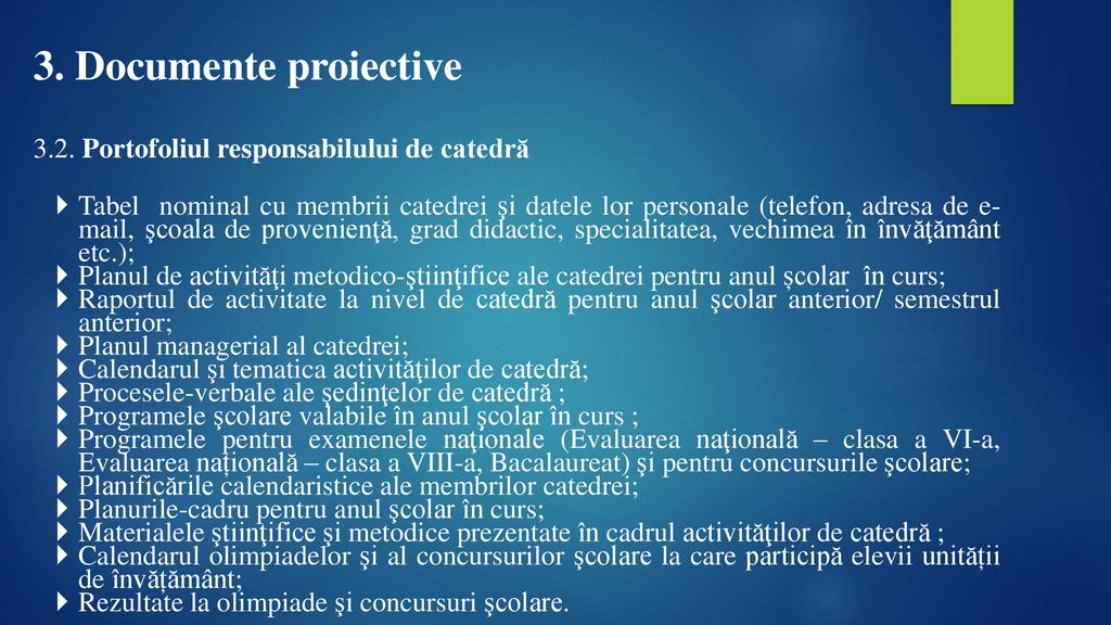 3. Documente proiective 3.2. Portofoliul responsabilului de catedră