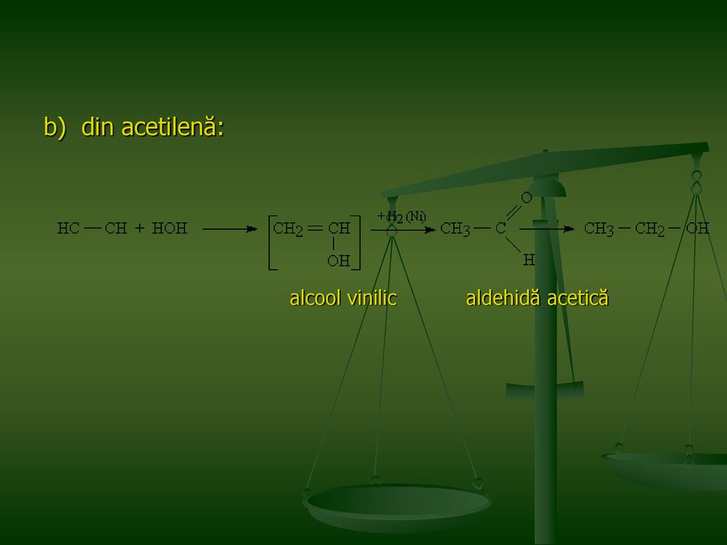 b) din acetilenă: alcool vinilic aldehidă acetică