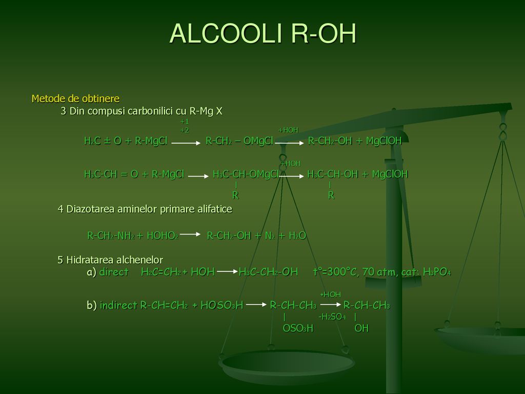 ALCOOLI R-OH Metode de obtinere 3 Din compusi carbonilici cu R-Mg X