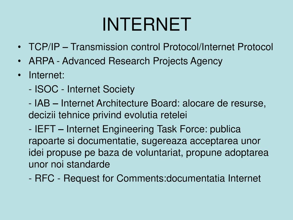 INTERNET TCP/IP – Transmission control Protocol/Internet Protocol