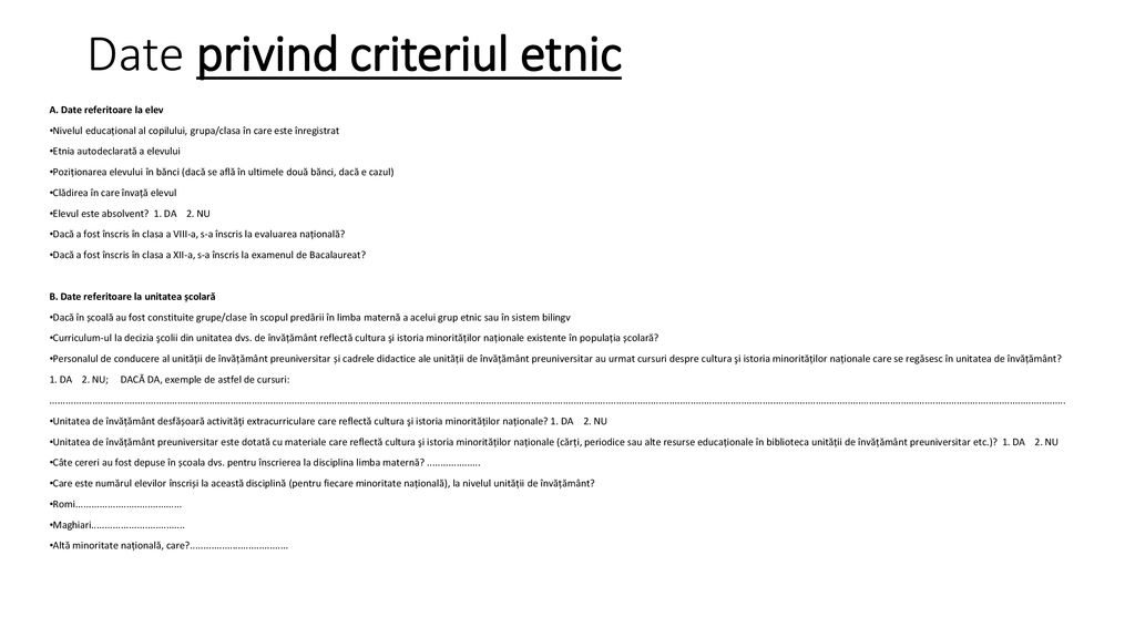 Date privind criteriul etnic