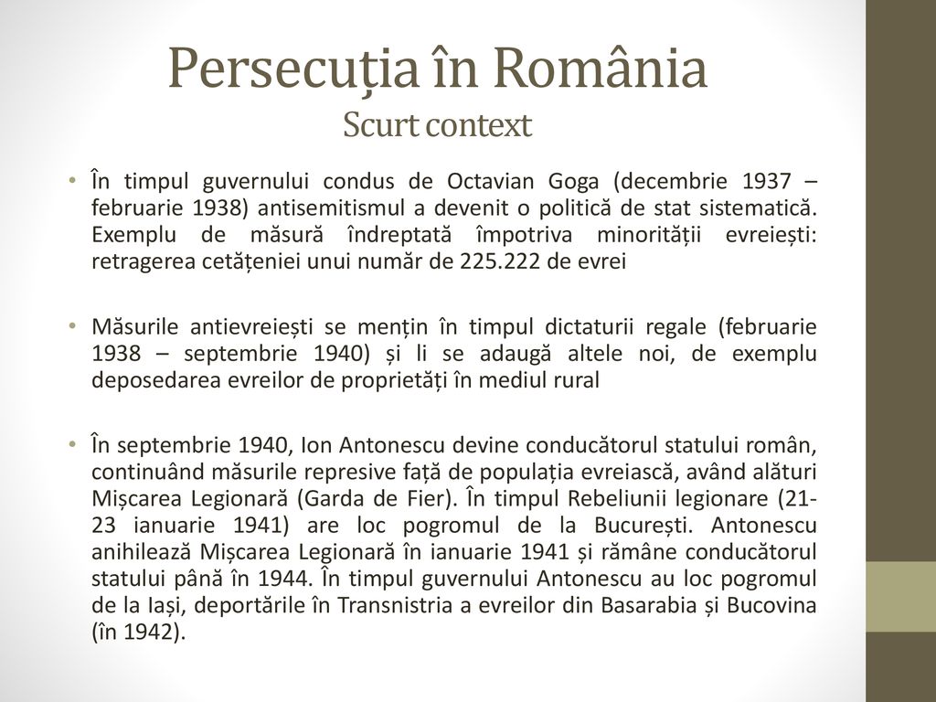 Persecuția în România Scurt context