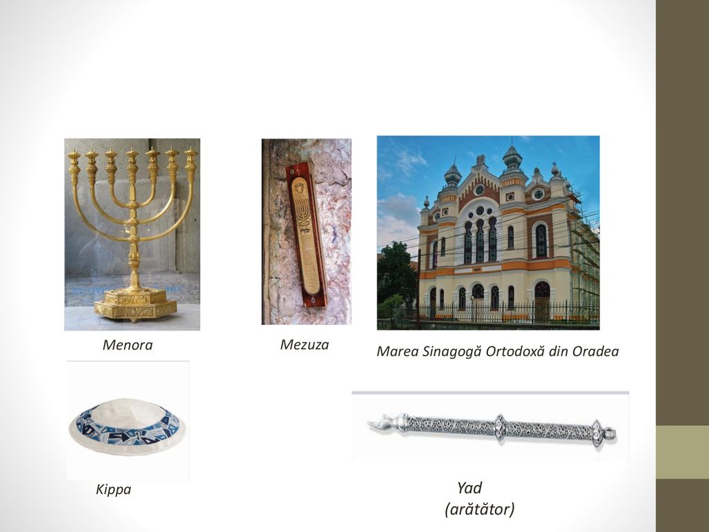 Menora Mezuza Marea Sinagogă Ortodoxă din Oradea Kippa Yad (arătător)
