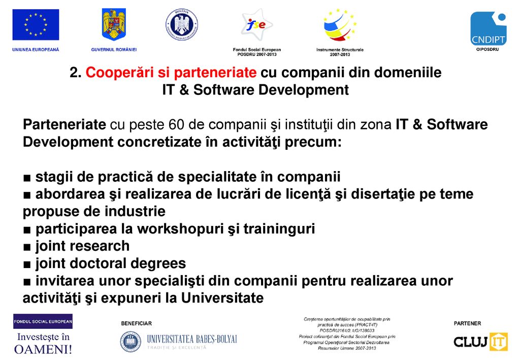 2. Cooperări si parteneriate cu companii din domeniile