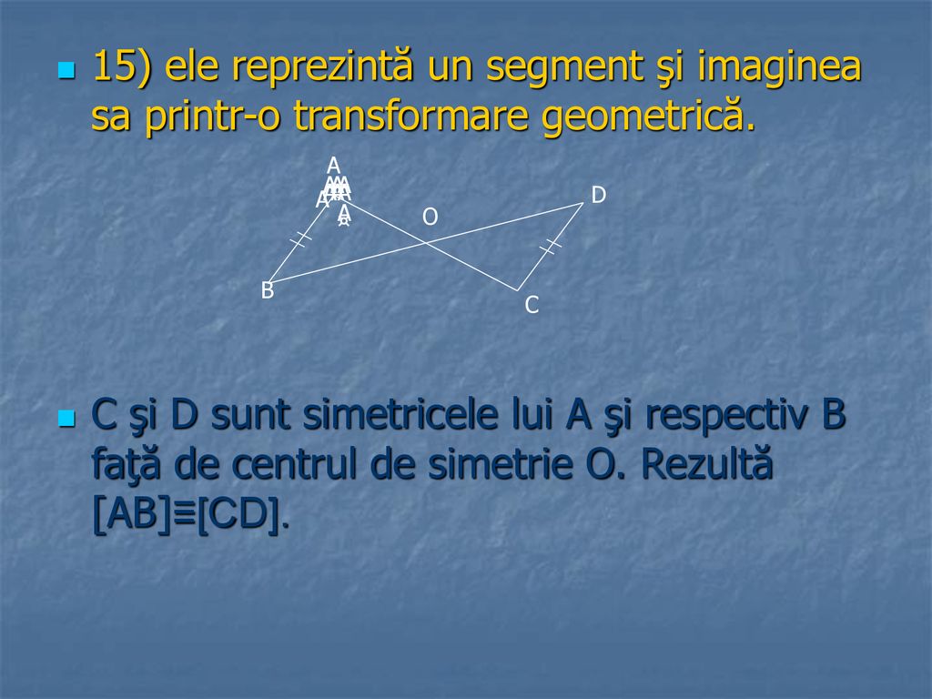 15) ele reprezintă un segment şi imaginea sa printr-o transformare geometrică.