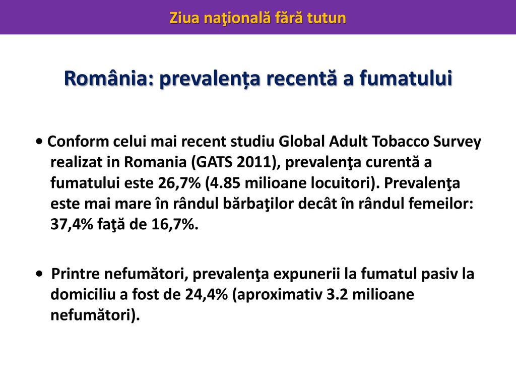 România: prevalența recentă a fumatului