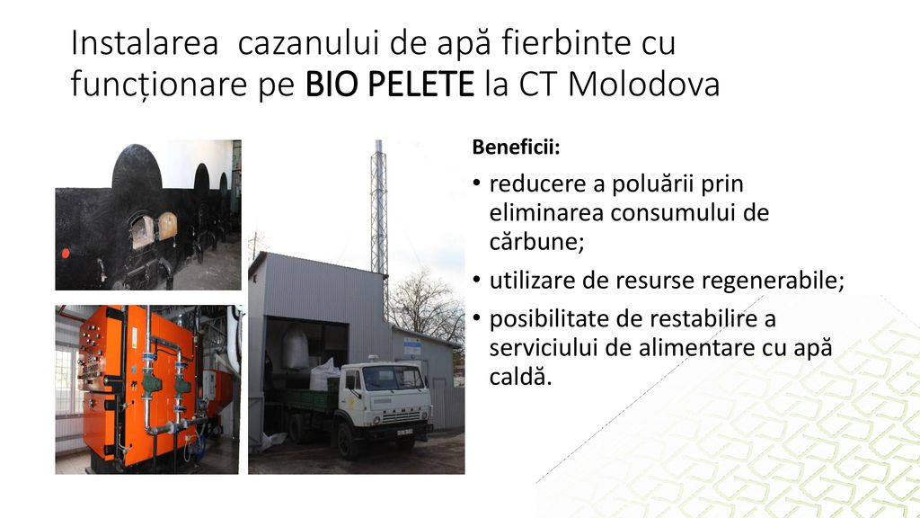 Instalarea cazanului de apă fierbinte cu funcționare pe BIO PELETE la CT Molodova