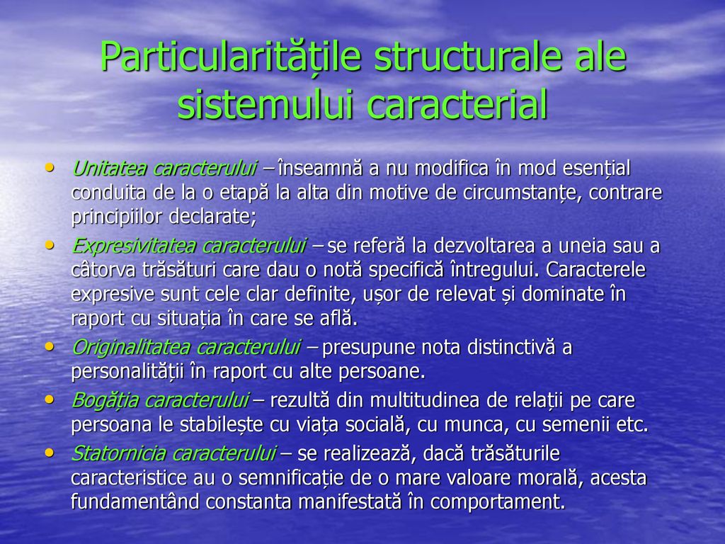 Particularitățile structurale ale sistemului caracterial
