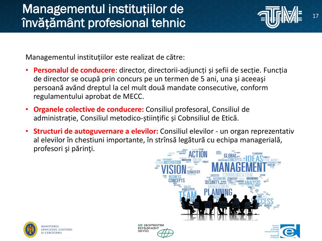 Managementul instituțiilor de învățământ profesional tehnic