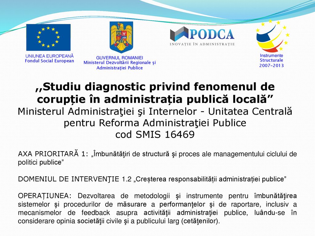 Instrumente Structurale GUVERNUL ROMANIEI. Ministerul Dezvoltării Regionale şi Administraţiei Publice.